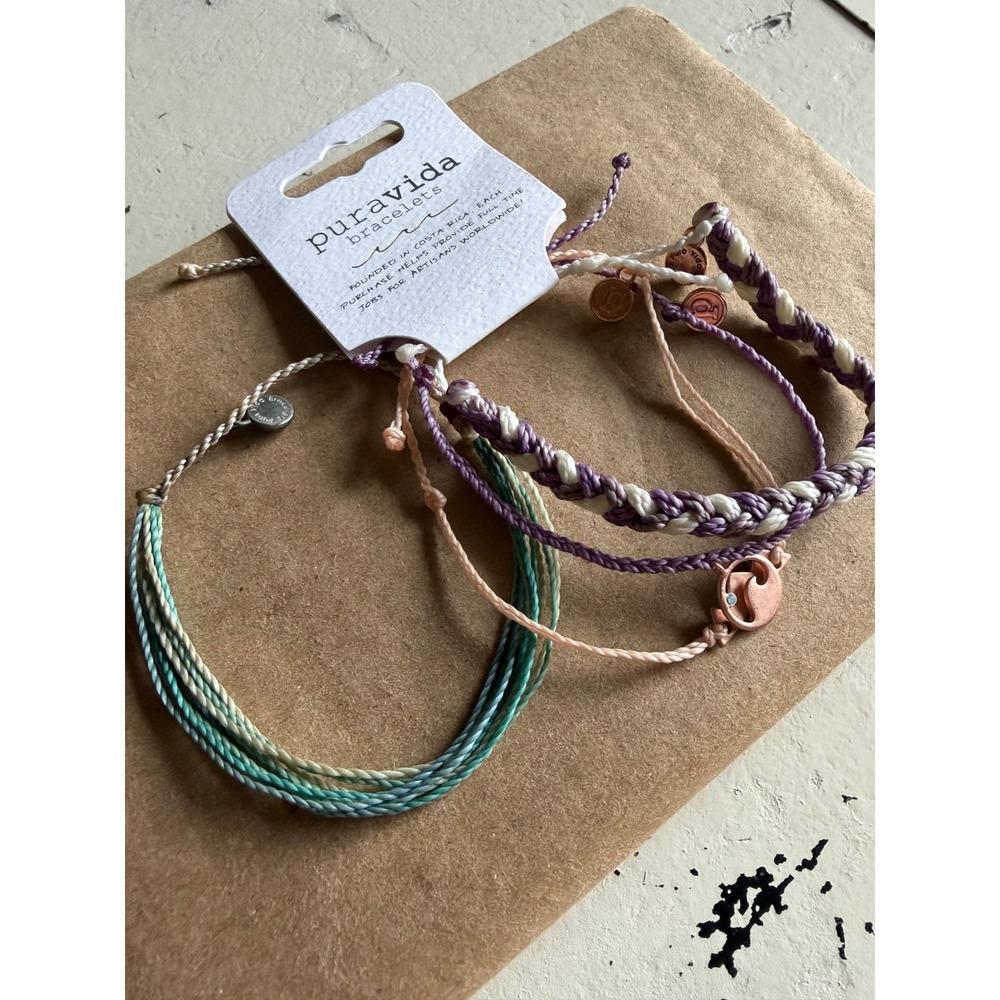 PURA‎ VIDA Bracelet Pack Purple Peach Teal Wave Mountain Charms Women's OS NEW